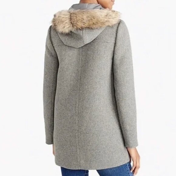 J. Crew Factory Gray Pea Coat with Faux Fur Trim - Picture 2 of 7